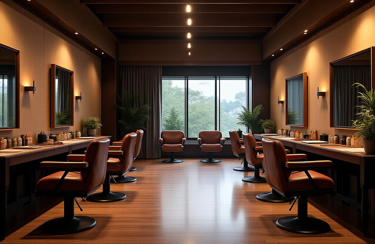 The serene and stylish interior of Shinmei Tokoya barbershop.