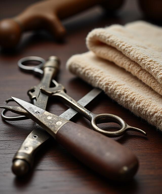 A close-up of vintage barber tools and a warm towel, representing tradition.